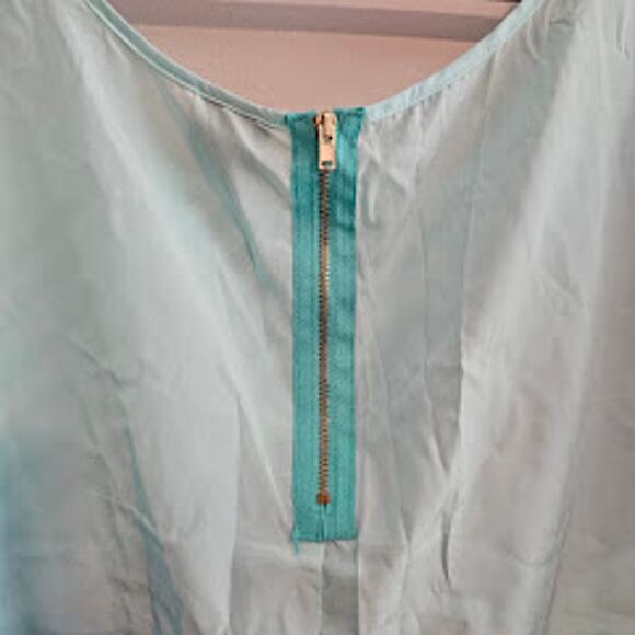 4X Cap sleeve mint blue striped short sleeve top with zipper back - Picture 6 of 7